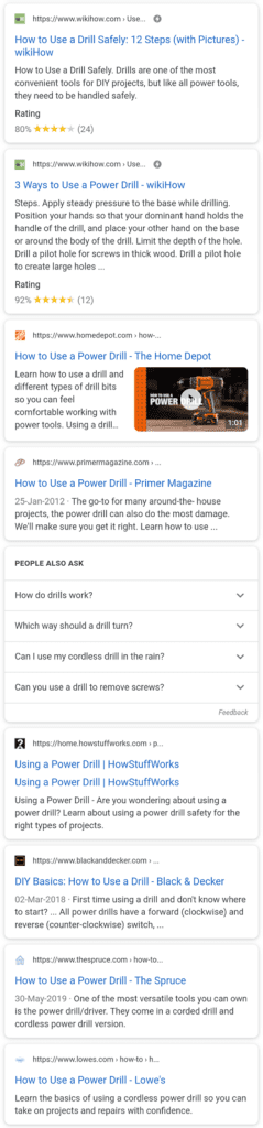 Screenshot of google search results