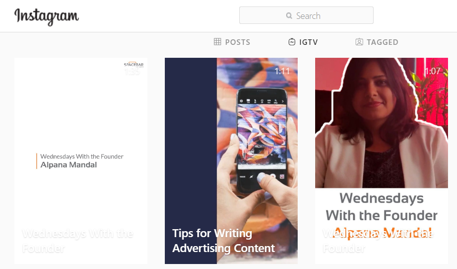 screenshot of spacebar content marketing agency instagram account